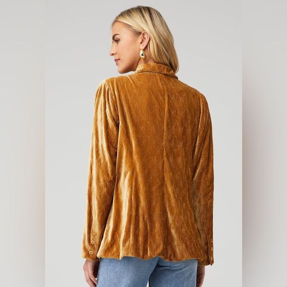 MINKPINK Women's Ariana Velvet Blazer Jacket in Gold Size XS - Picture 4 of 5